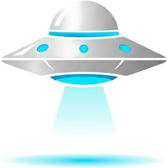 RunKeepAI — chrome flying saucer emitting a cyan beam